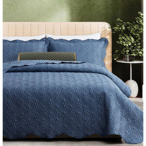 Ted Baker Deco Shell Sapphire Blue King Quilt & Pillow Sham Set New 108x90